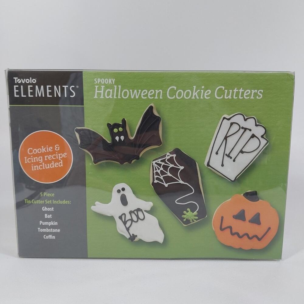 Tovolo Elements Halloween Cookie Cutter Set Bat, Pumpkin, Ghost, Coffin, Tombstn